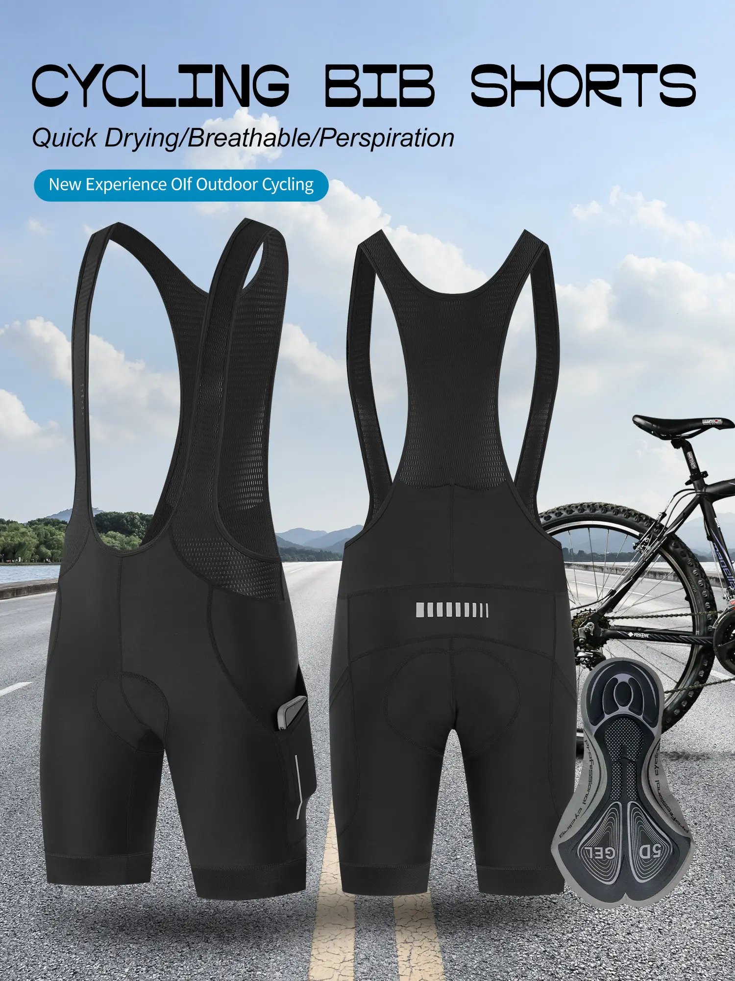 Men’s Professional Cycling Shorts with Harness – 5D Shock Absorption, Silicone Padding, Moisture-Wicking, Anti-Chafe, Breathable Design for Mountain & Road Biking