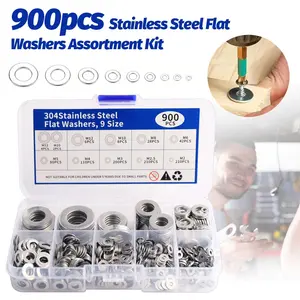 900 Pcs 304 Stainless Steel Flat Washers Assortment Kit – M2 to M12 Metric Sizes, Corrosion Resistant Hardware Fasteners Set, Durable Small Parts Organizer with Storage Case – Ideal for DIY, Home Repair, Car Maintenance, Mechanical Projects, Easy to Carry