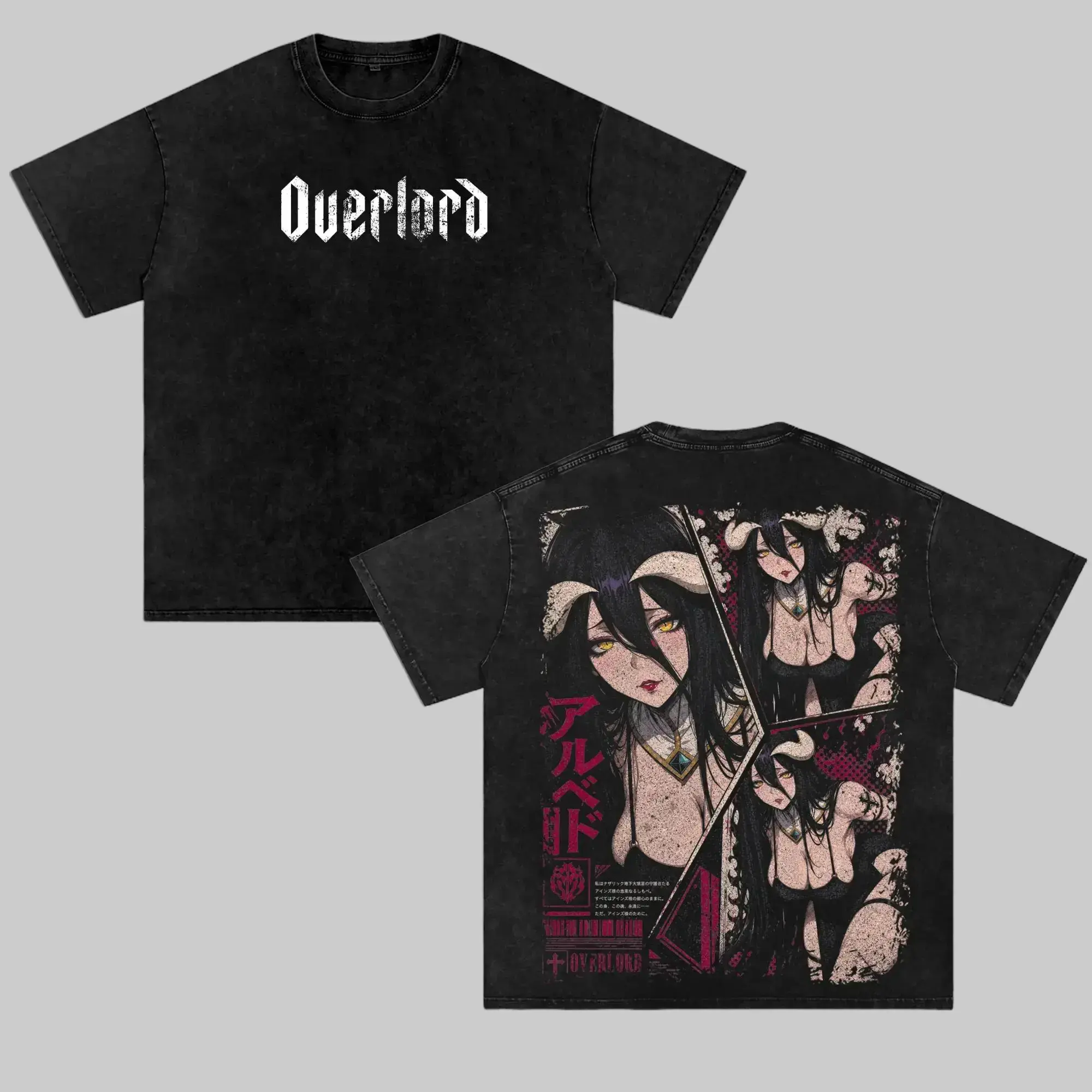 [100% Heavyweight Cotton] Albedo Overlord Vintage Wash Graphic Tee | Double Printed Oversized Anime Streetwear | Manga Fan Apparel | Perfect Father's Day Gift