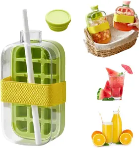 Upgraded 2 In 1 Ice Cube Bottle, 800ML(27.05oz) Dual-Seal Superior Leak Proof Easy Press Ice Tray Water Bottle with Straw No Bandage Design for Freezer Travel Gym Home