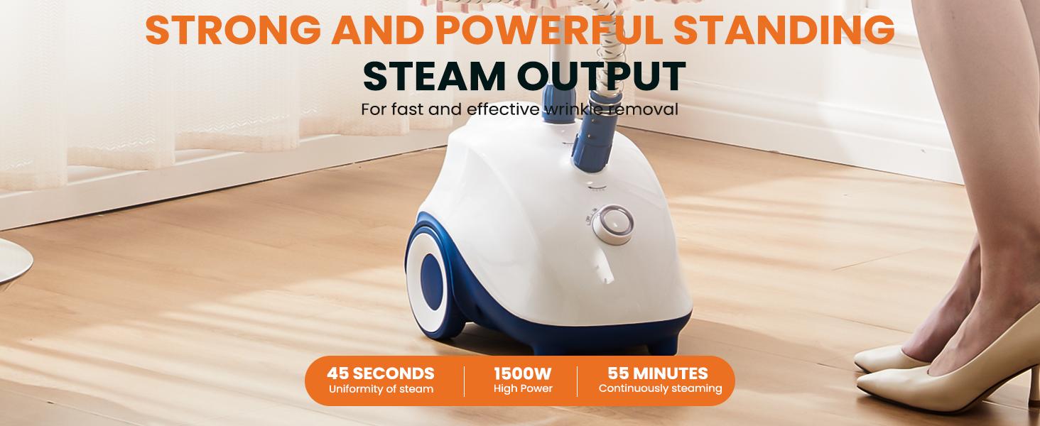 Standing Garment Steamer, 1500W Powerful Steamer for Clothes, 1.7L Water Tank for 55 Min Continuous Steaming, Professional Wrinkle Remover Heats