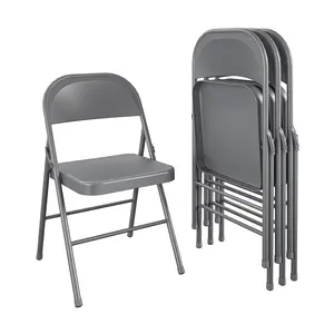 All-Steel Metal Folding Chair, Gray, Features Adjustable Height, Durable Design, Ideal for Various Uses