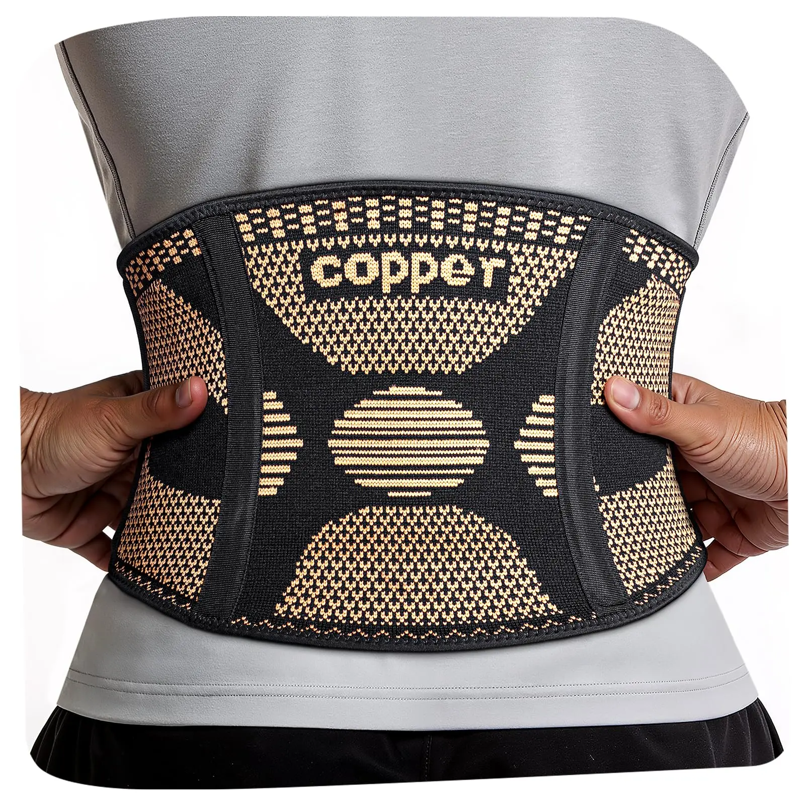 Copper-Infused Lumbar Support Belt for Men & Women - Breathable, Spandex-Blended, with Reinforcing Strips for Targeted Compression, Pain Relief During Lifting, Workouts & Everyday Wear (Herniated Disc, Sciatica, Scoliosis)