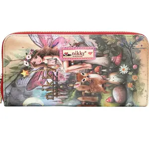 Double Zipper Wallet V.2 – Eco-Leather, RFID-Blocking, 4 Card Slots, 4 Cash Slots, Gold-Toned Zipper Pulls, Heart Print Fabric, 7.5”L x 3.75”H x 1.5”W