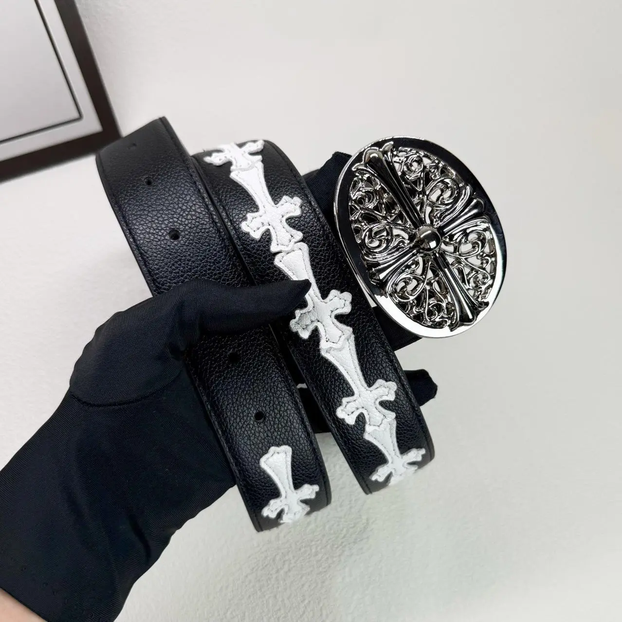 Chrome Hearts Crow Cross Leopard Print Belt – Luxury Leather Gothic Waist Belt for Men & Women