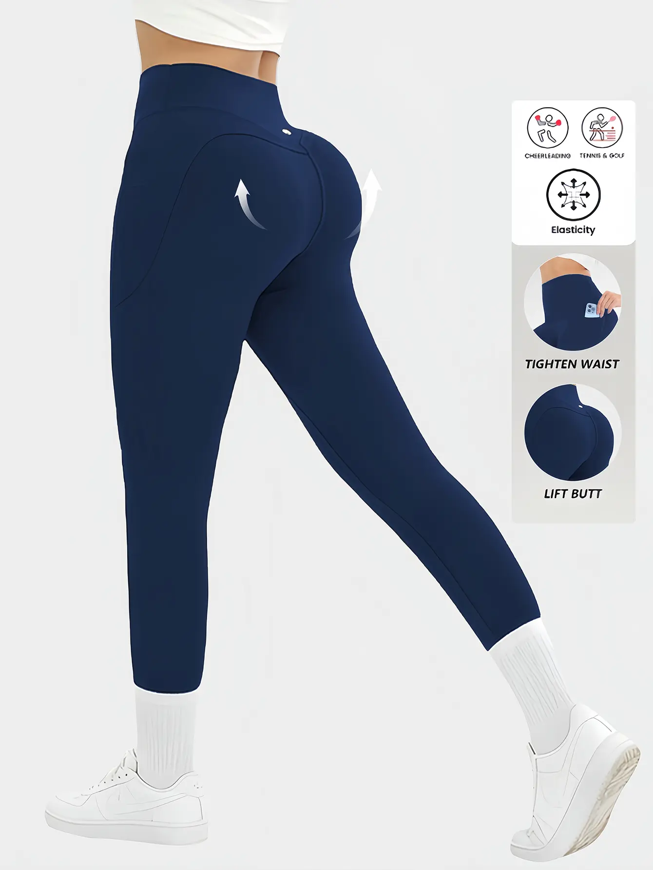 Women High Waist Butt Lift Leggings Hidden Side Pocket Tummy Control Slim Compression Stretch Yoga Gym Running Daily Casual Athletic Tight Pants