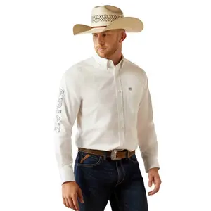 Ariat Men's Team Logo Twill White & Khaki Long Sleeve Shirt