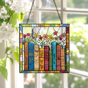 Book Flowers Stained Glass Suncatcher Gift For Book Lover, Book Club Gifts, Bookish Keepsake Window Decor