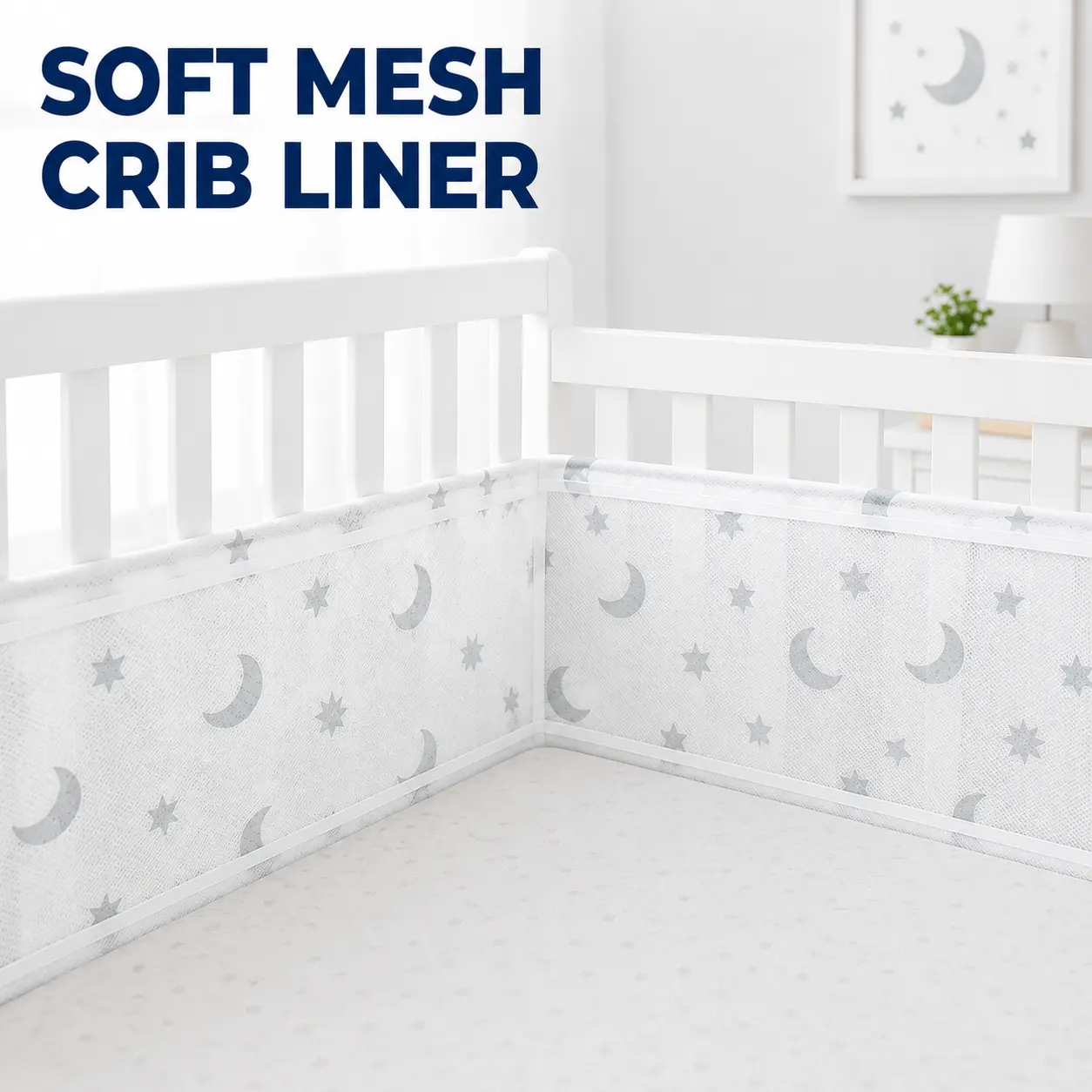 KVZKVZ Breathable Mesh Liner for Full-Size Cribs, Deluxe4mm Mesh, White Mist