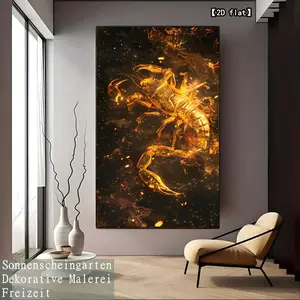 2D fiat golden scorpion starry background, modern art wall - suitable for home decoration and creativity, suitable for home, office or cafe decoration, wall decoration, canvas painting, frameless