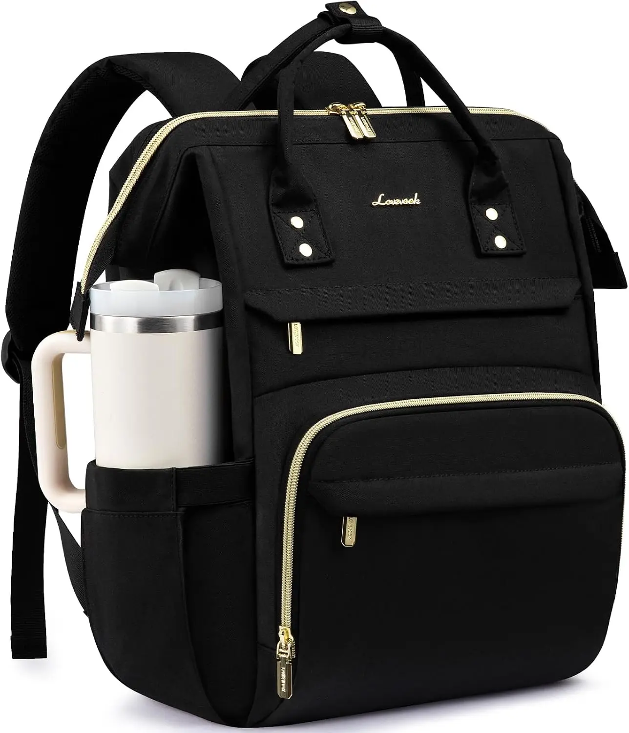 15.6-Inch Laptop Backpack for Women with Large Tumbler Holder, Water-Resistant Work Travel Computer Bag for College, Nurses & Teachers