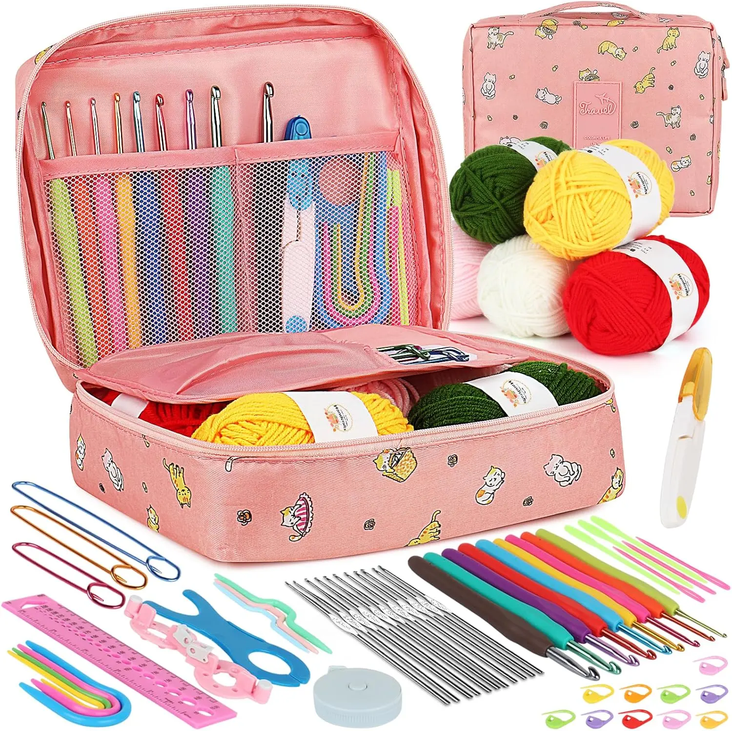 Crochet Kit for Beginners - 59-Piece Crochet Starter Kits with Yarn, Ergonomic Hooks & Storage Case, Learn-to-Crochet Set for Adults, Kids & Seniors, Ideal DIY Craft Gift for Women