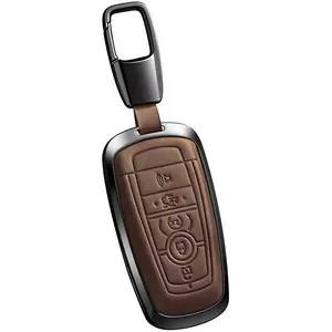 Ford F150 Bronco 5 Button Key Fob Cover, Anti-Scratch Leather Remote Key Protective Case with Lanyard