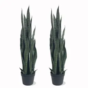 2-Pack Decorative Artificial Snake Plant (Faux Sansevieria) in Black Planter, Realistic Texture, No-Maintenance Fake Potted Plant for Living Room, Office, Versatile & Instagrammable Ready-to-Use Home Decor