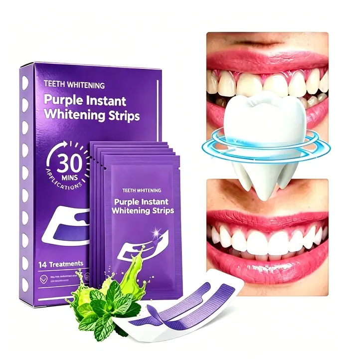 Teeth Whitening Strip Packs - 14 or 28 Treatment Cycles, Gentle Non-Sensitive, Peroxide-Free Enamel-Safe Oral Care Formula, Home Teeth Brightening Kit for Coffee/Tea Stains, Daily Application for Bright Smile