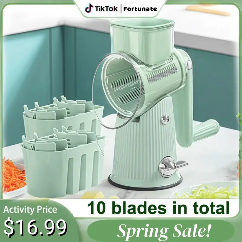 Cheese Grater, 5 in 1 Rotary Cheese Grater Multi-Purpose Stainless Steel Kitchen Cheese Shredder-cheese Grater with handle Effortless Utensils Grating