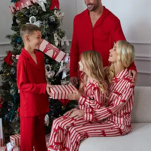 Family Matching Set Festival Holiday 2Pcs Outfit Long Slleeve Collared Button Top and Wide Leg Pants Set for Couple Baby Kids The Whole Family