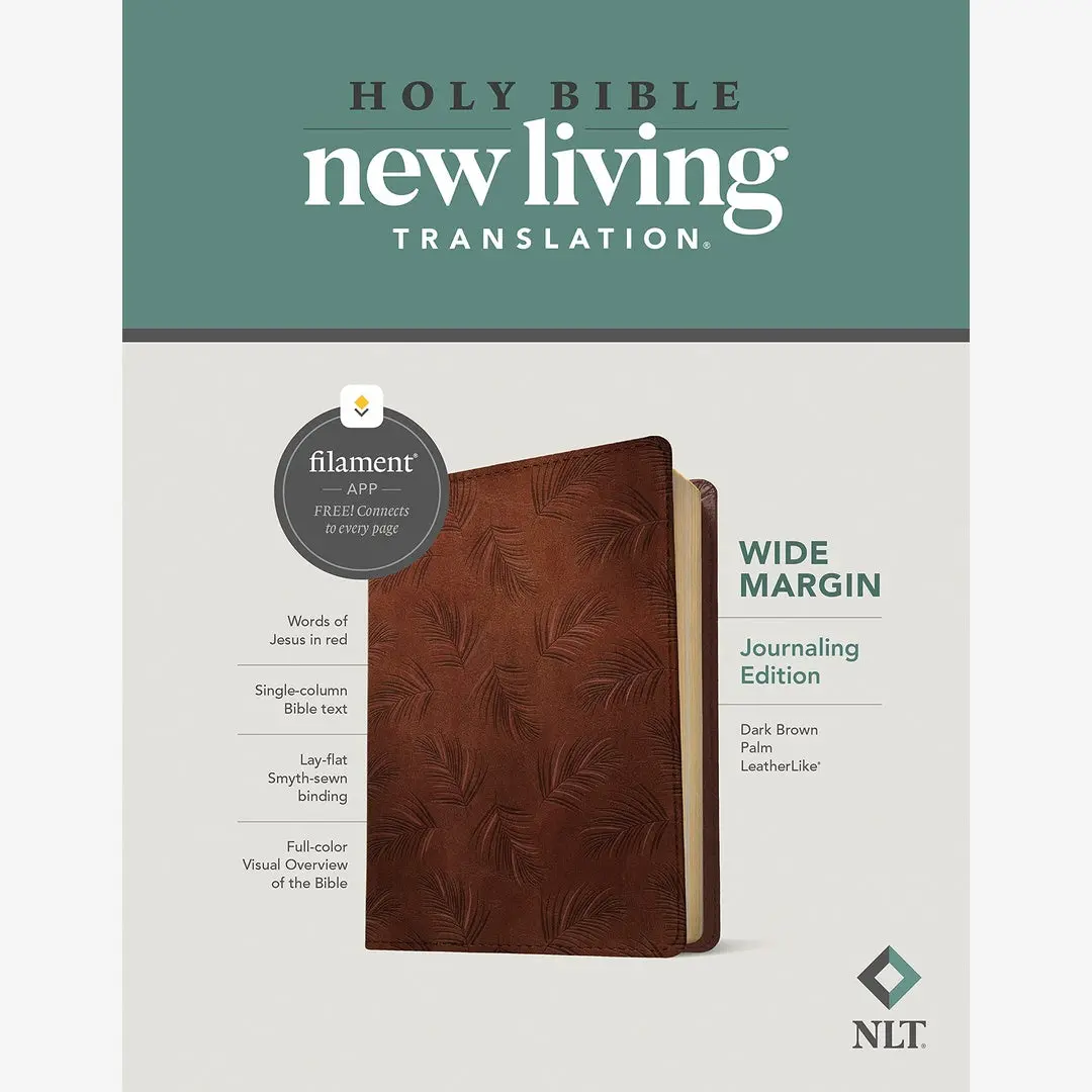 NLT Wide Margin Bible, Filament Enabled (LeatherLike, Dark Brown Palm, Red Letter)
