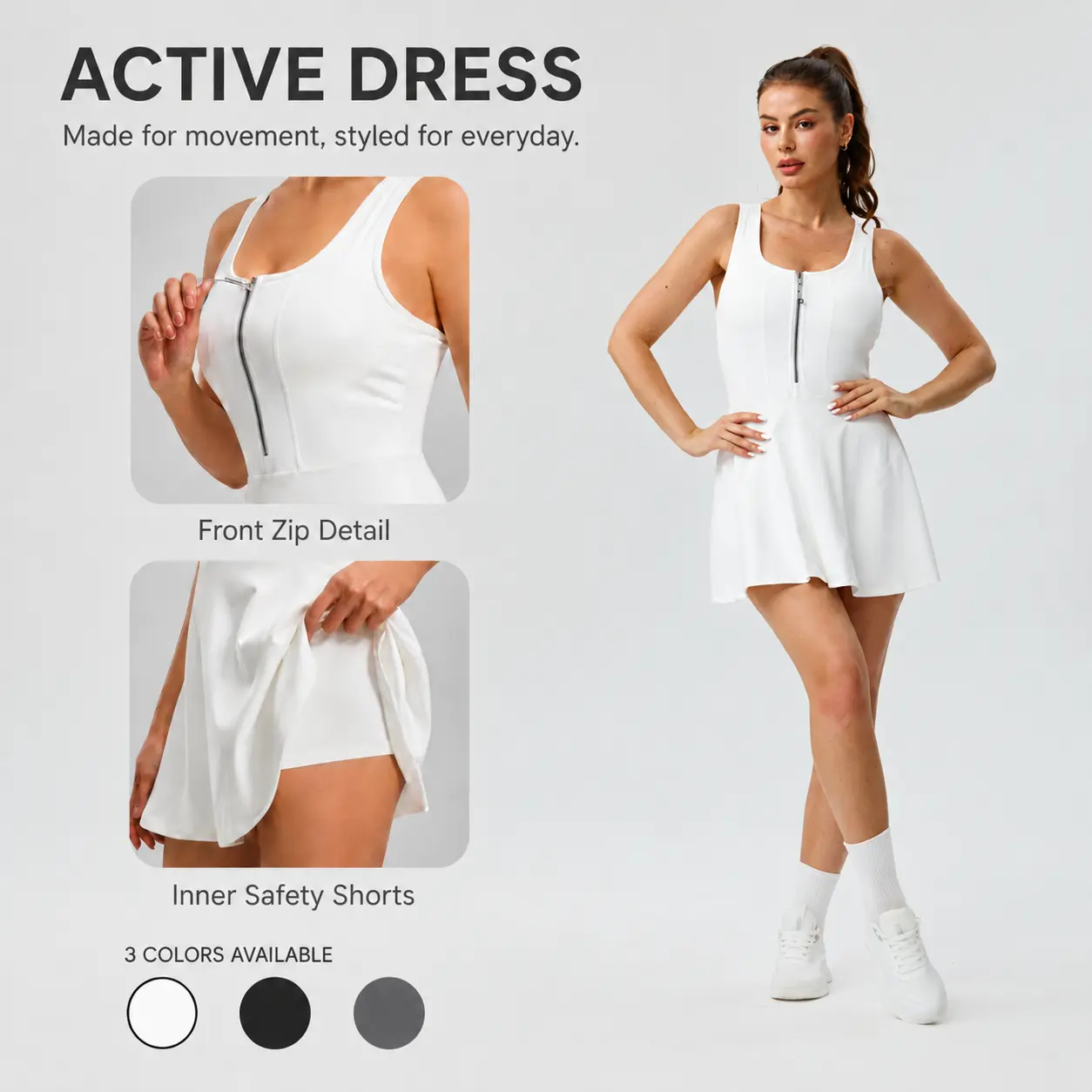 Women's Tennis Dress with Built-In Shorts Half Zip Workout Athletic Golf Dress Sleeveless Activewear for Summer