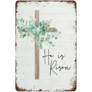 Easter Wall Art, He Is Risen, Christian Easter Decor, Religious Easter Tin Sign Metal Sign Board Decorative Sign Decor Cafe Bar Coffee Decor Metal Plaque Decor