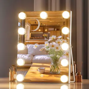 Hasipu Makeup Vanity Mirror 11" x 14" Tabletop LED with 11 Dimmable Bulbs Mode Aluminum Frame for Living Room Home Bathroom Decor Summer Makeup Organizer