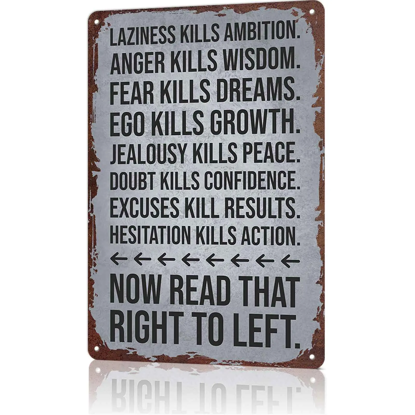 "Reverse Quote Metal Tin Sign - 'Laziness Kills Ambition' 12x8in Aluminum Wall Art, Vintage Rustic Room Decor, Gym Wall Motivation, Man Cave Energy, Bar-Ready Decor, Goal-Getter Gift for Home Office"
