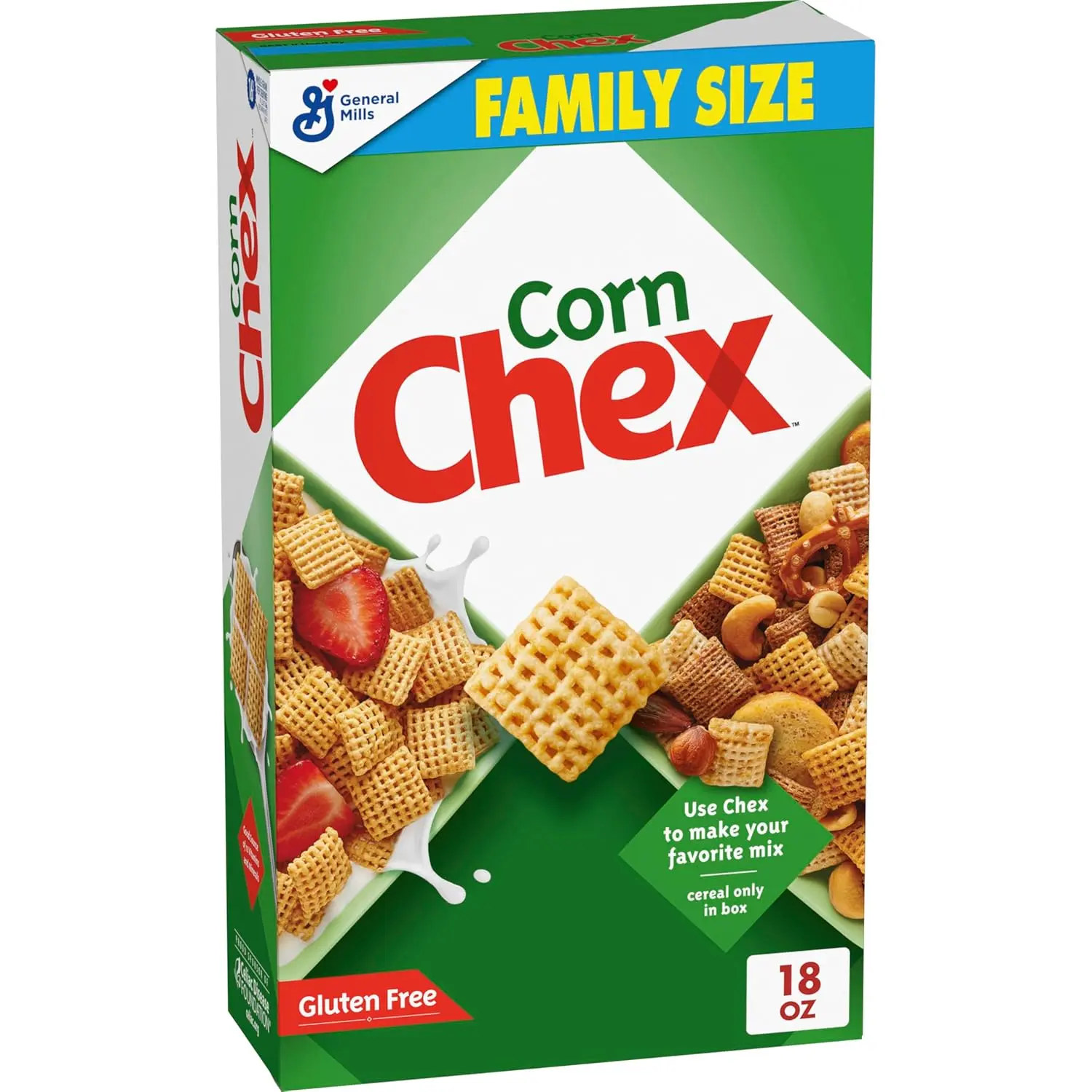 Corn Chex Gluten Free Breakfast Cereal – Family Size 18oz, Crispy Corn Squares for Breakfast & Homemade Chex Mix Snack Recipes