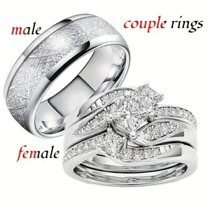 Stainless Steel Classic Ring - Luxury Exquisite Matching Ring with Cubic Zirconia - Size 5-11 for Men and Women, Anniversary Gift Engagement and Wedding