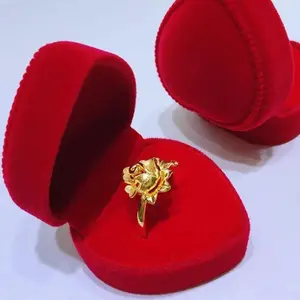 Velvet Jewelry Storage Box - Heart-Shaped Proposal Engagement Ring Box, Earrings Organizer for Valentine's Day, Wedding (Red)