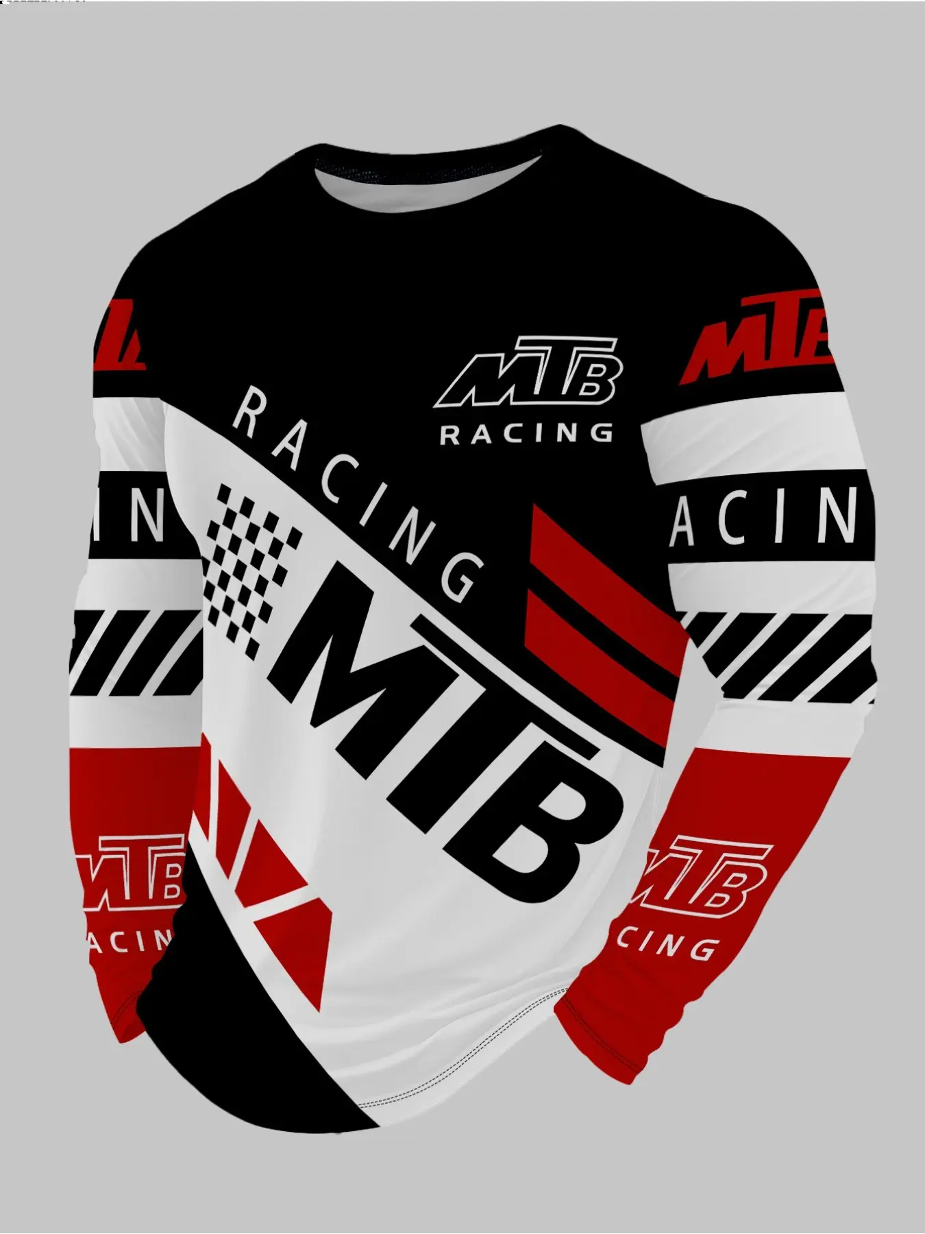 Men's MTB Printed Mountain Bike Riding Long Sleeve T-Shirt, Geometric Print Top, Casual Loose-Fit All-Season Wear, Cycling Sports Wear