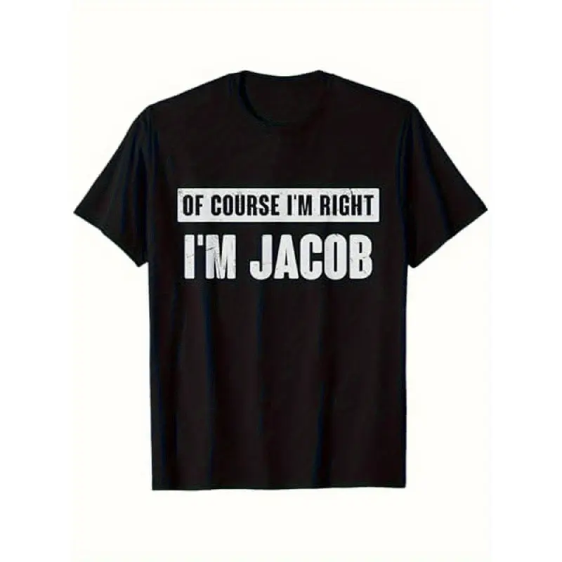Men's Comfy Basic Short-Sleeve Print T-Shirt - 100% Cotton 220GSM Unisex Retro Round Neck Jacob's Right Design Top, S-XXXL Sizes (Black), Streetwear Casual Wear, Family Gift, Machine Washable Fabric