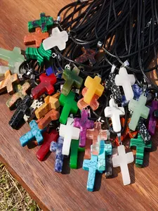 15-Piece Cross-Shaped Simulated Crystal Pendants Set, Cord Chain Included, Shiny Durable Easy Mix Match, Perfect for DIY Jewelry Making