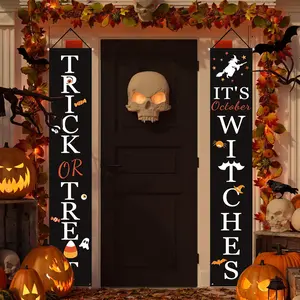 Halloween Decorations, Trick or Treat & It's October Witches Porch Banners for Halloween Hanging Decorations Indoor Outdoor Light Up Flags Decorating