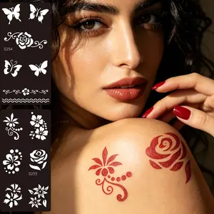 2 Reusable Self-Adhesive Hand Shape Templates, Floral Pattern Stickers for DIY Body Art, Party and Event Use, Craft Making, Repeatable