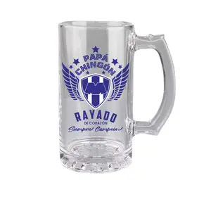 Monterrey Glass Beer Mug 16 oz. Papá Chingón Rayado de Corazón Siempre Campeón