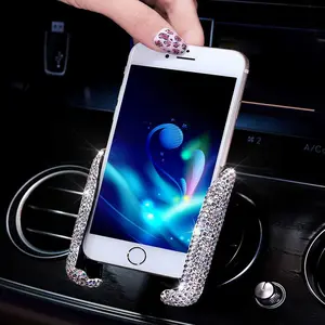 Bling Car Phone Holder Mini Dash Air Vent Automatic Phone Mount Universal 360°Adjustable Crystal for Women and Girls (White)