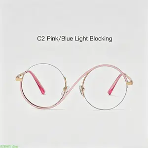 Half Rim Round Anti Blue Light Glasses, Two-Tone Metal Rimless Computer Eyewear With Soft Silicone Nose Pads, Lightweight Plain Lens Eyeglasses For Remote Working Digital Reading Gaming And Long-Hour Screen Viewing Occasions