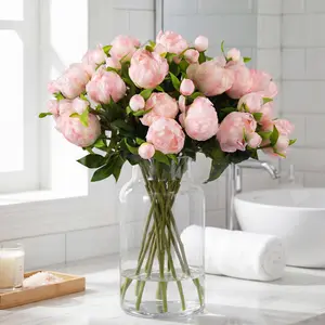 10pcs 17.72inch Peony Stem Artificial Flowers, Realistic Fake Plants for Spring Summer Decor, Room Office Bedroom Wedding Table Centerpiece DIY Decoration
