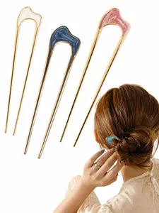 【U-Shaped Hair Pins】French Hair Pin, U-shaped Hair Pins for French Twist Hair, Updo Hair Pins for Women, Vintage French Hair Sticks Fork for Thick Thin Hairs Buns Chignons, Gold U-Shaped Hair Sticks For Women, Hairpins