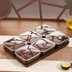 One Snack Tray with to Six Compartments, Featuring a Lid, Designed to Be Stackable And Easy to Carry., Suitable for Home Use, Parties, Picnics, Or Outdoor Events, And Can Hold Fruits, Nuts, Candies, And Clear Plastic Containers