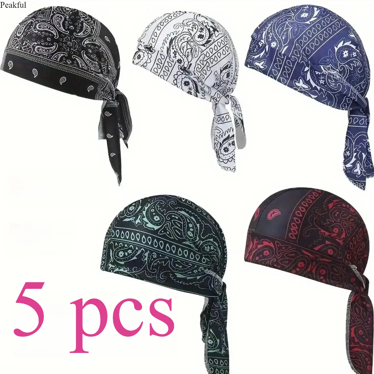 5pcs Bandana Hat Set | Cooling Safety Helmet Liner | Motorcycle Pirate Bandanas | Perfect for Bikers, Outdoor Adventures & Sun Protection | Comfortable & Stylish