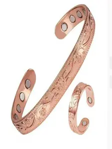 99.99% Pure Copper Adjustable Women's High Quality Bracelet Ring with Floral Design, Simple Gift for Mom Wife or Friends Birthday Anniversary