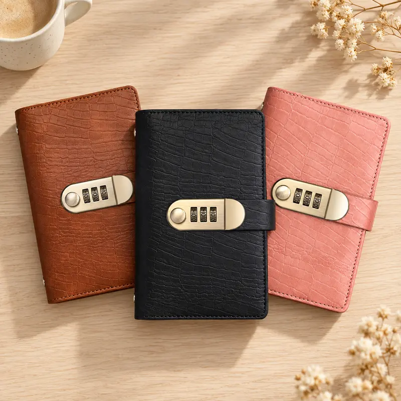 Money Saving Book with 3-Digit Combination Lock, Crocodile Texture PU Leather Cash Stuffing Binder with 50 Sheets and 100 Transparent Pockets, Budget Planner Wallet for Savings Challenges, Bills, Sinking Funds, Home and Office