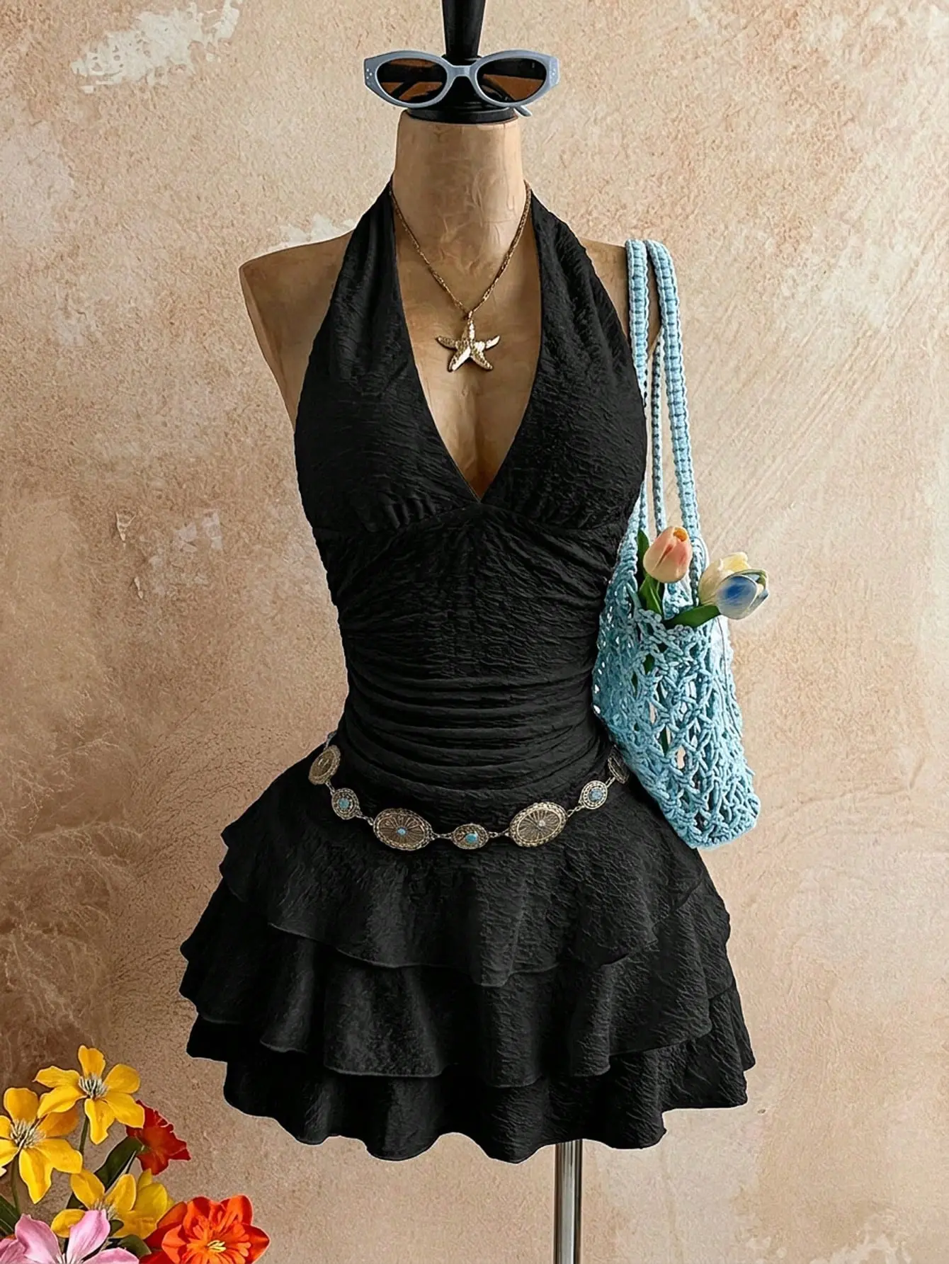 Women’s Zebra Print Mesh Dress, V-Neck Tie Front Ruched Vintage Dress for Women, Autumn Winter Vacation Party Date Night Romantic Holiday Going Out Outfit, fall dress women