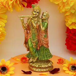 Alikiki Hindu Idol Radha Krishna Statue - Indian God Goddess Figurine Murti Pooja Item Home Office Temple Mandir Puja Item India Buddha Diwali Wedding Gifts Meditation Altar Shrine Kit