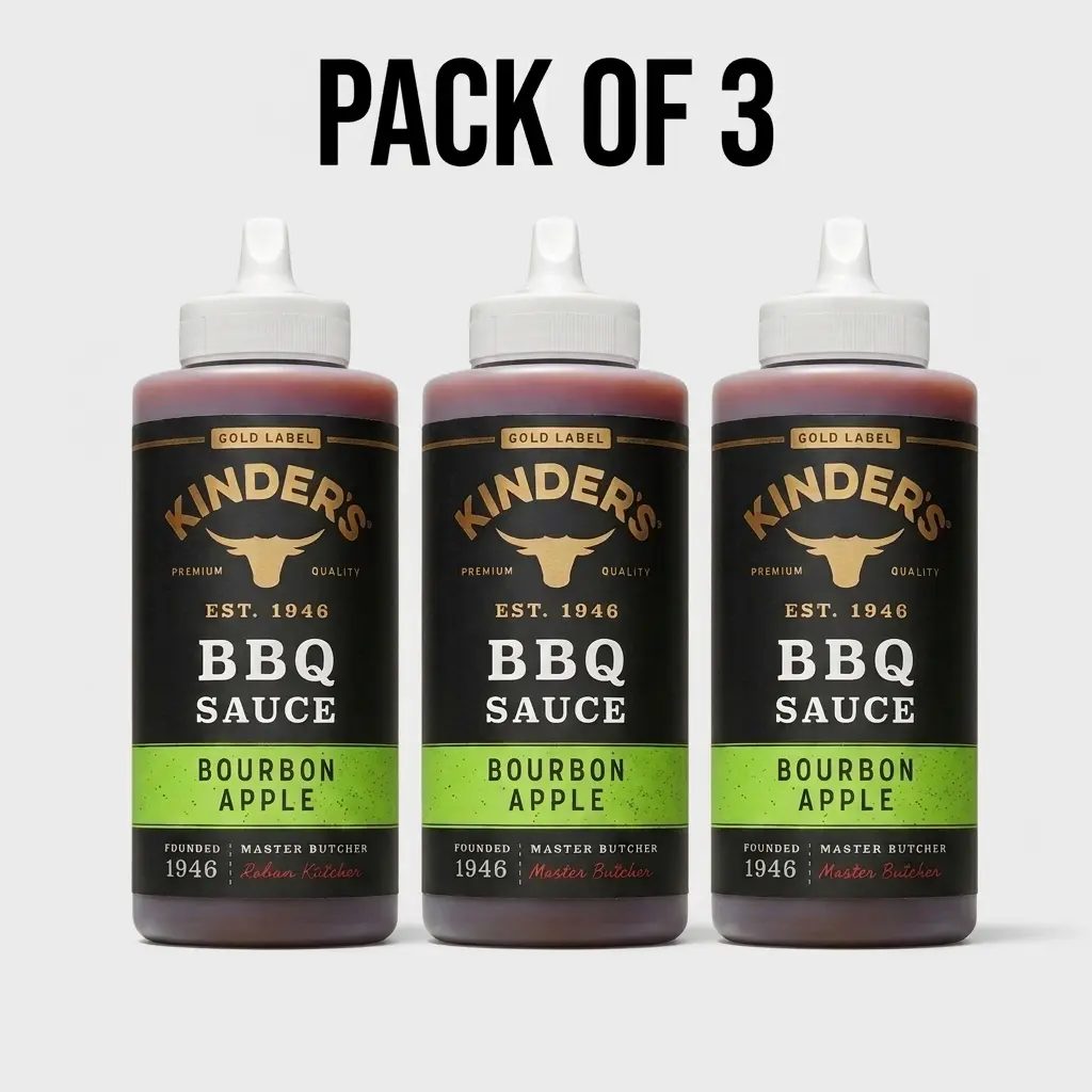 Kinders Gold Label Bourbon Apple BBQ Sauce – 15.5 oz Squeeze Bottles, Sweet Smoky Apple-Style Barbecue Sauce for Grilling, Dipping & Cooking PACK OF 3
