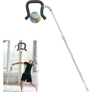 Volleyball Spike Trainer, Telescopic 63"-77" Height w/ Question Mark Hook - Durable Light Hitting Trainer for Serving, Spiking & Jump  - Real Ball Feel, Ideal for Beginners to Pros (No Ball)