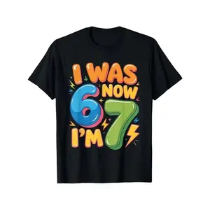 7th Birthday Boys and Girls Children T-shirt | "I Am 6 Years Old, Now 7 Years Old" 67 Print Comfortable Round Neck Casual Top