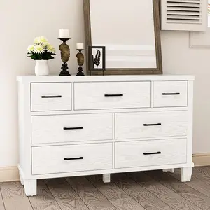 OP-Garvee Wooden Top Dresser for Bedroom - 7 Drawer Storage Organizer, Chest of Drawers with 5 Solid Wood Legs, Metal Handles for Living Room, Bedroom, Hallway,TV Stand coffee tables Corduroy Sofa bed frame LED Glass Detachable Bunk Twin High