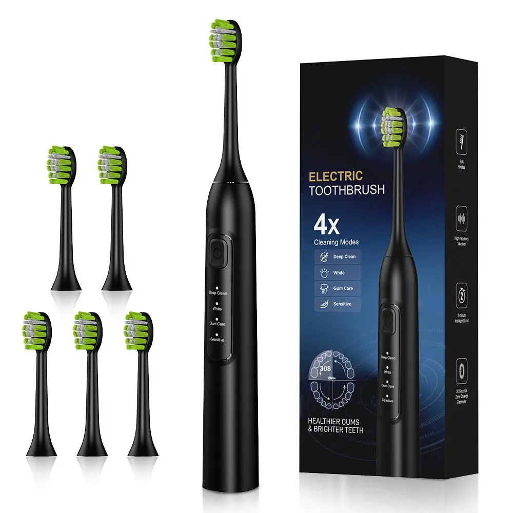 Electric Toothbrush, Waterproof Rechargeable Toothbrush with Brush Heads, Portable Oral Care Tool, Teeth Cleaning Tool for Home & Travel, Replaceable Brush Heads, Rechargeable Electronic Toothbrushes